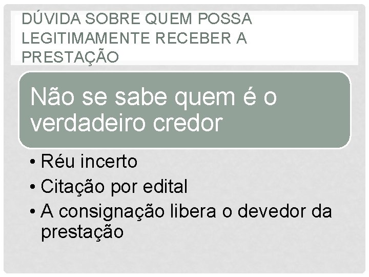 DÚVIDA SOBRE QUEM POSSA LEGITIMAMENTE RECEBER A PRESTAÇÃO Não se sabe quem é o