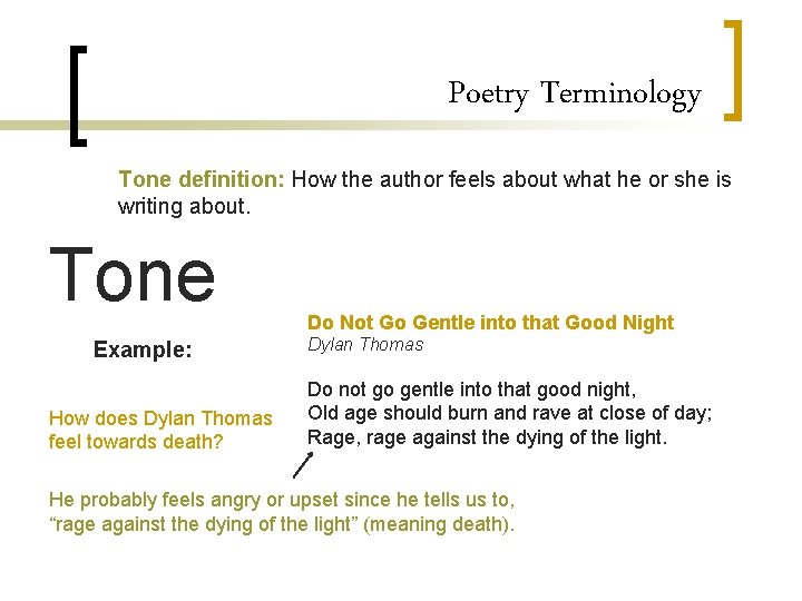 Poetry Terminology Tone definition: How the author feels about what he or she is