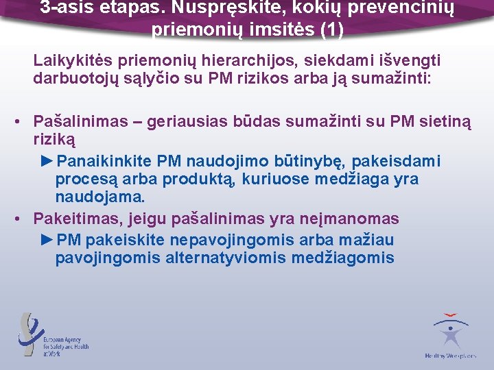 3 -asis etapas. Nuspręskite, kokių prevencinių priemonių imsitės (1) Laikykitės priemonių hierarchijos, siekdami išvengti