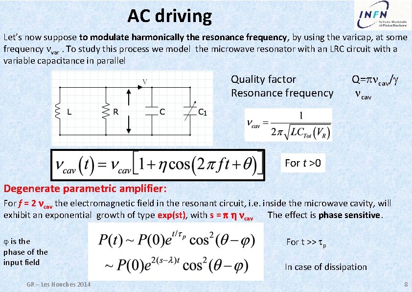 AC driving Let’s now suppose to modulate harmonically the resonance frequency, by using the