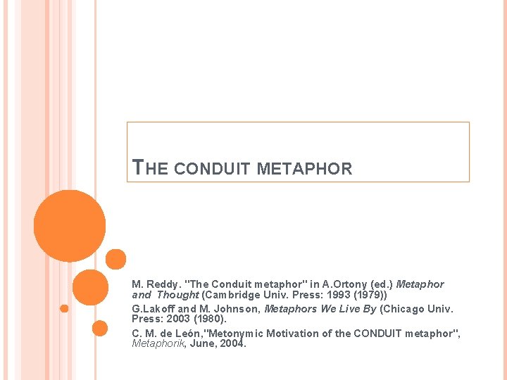 THE CONDUIT METAPHOR M. Reddy. "The Conduit metaphor" in A. Ortony (ed. ) Metaphor