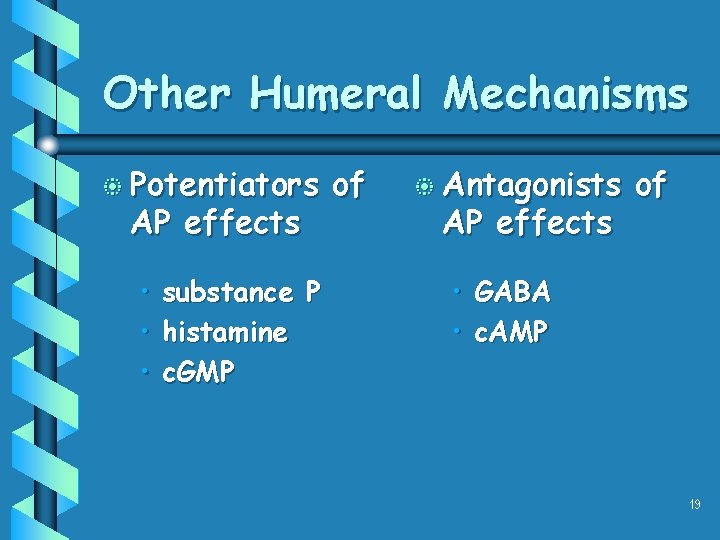 Other Humeral Mechanisms b Potentiators AP effects • substance P • histamine • c. Other Humeral Mechanisms b Potentiators AP effects • substance P • histamine • c.
