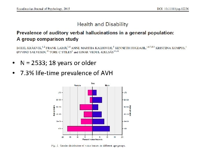  • N = 2533; 18 years or older • 7. 3% life-time prevalence