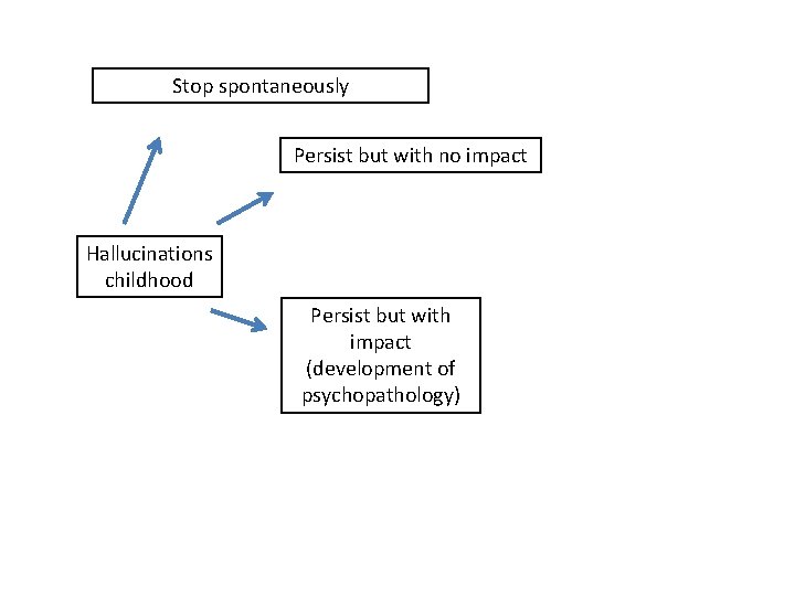 Stop spontaneously Persist but with no impact Hallucinations childhood Persist but with impact (development