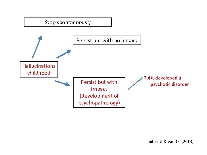 Stop spontaneously Persist but with no impact Hallucinations childhood Persist but with impact (development