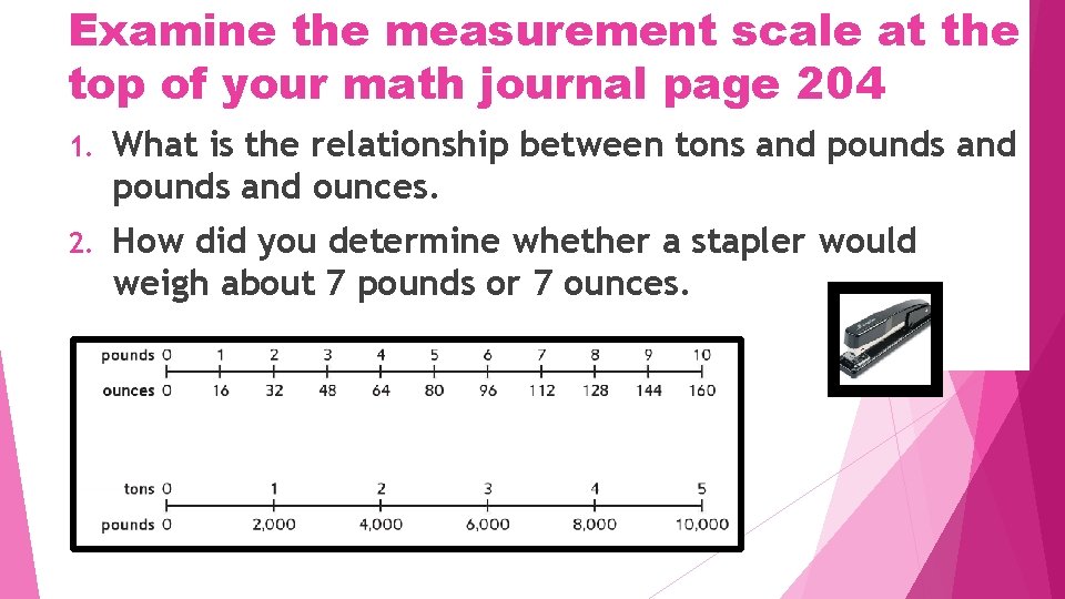 Examine the measurement scale at the top of your math journal page 204 1.