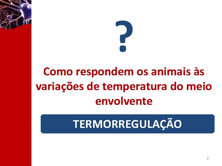 ? Como respondem os animais às variações de temperatura do meio envolvente TERMORREGULAÇÃO 2