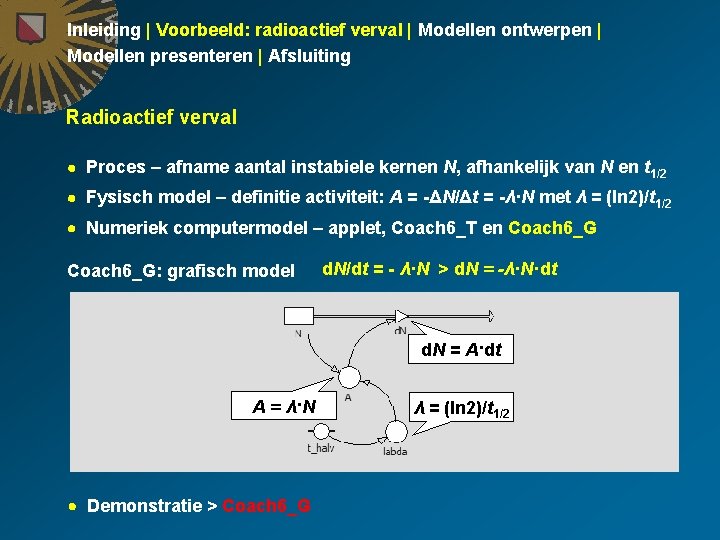 Inleiding | Voorbeeld: radioactief verval | Modellen ontwerpen | Modellen presenteren | Afsluiting Radioactief