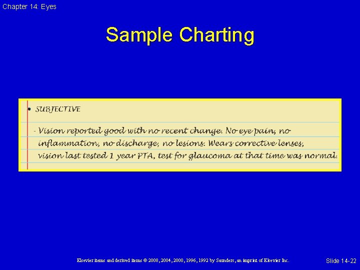 Chapter 14: Eyes Sample Charting Elsevier items and derived items © 2008, 2004, 2000,