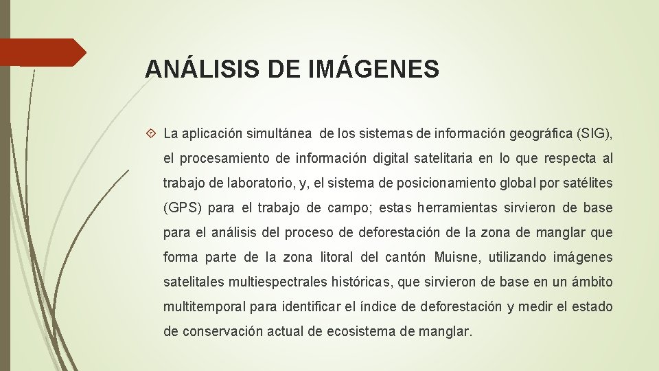 ANÁLISIS DE IMÁGENES La aplicación simultánea de los sistemas de información geográfica (SIG), el