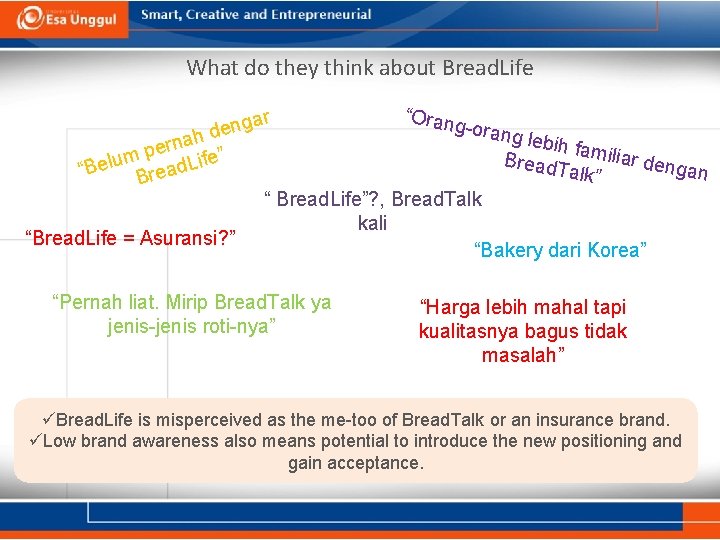 What do they think about Bread. Life “Orang r a g n -orang de