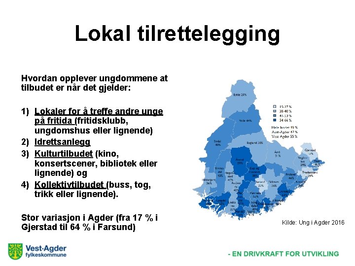 Lokal tilrettelegging Hvordan opplever ungdommene at tilbudet er når det gjelder: 1) Lokaler for