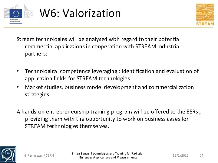 W 6: Valorization Stream technologies will be analysed with regard to their potential commercial