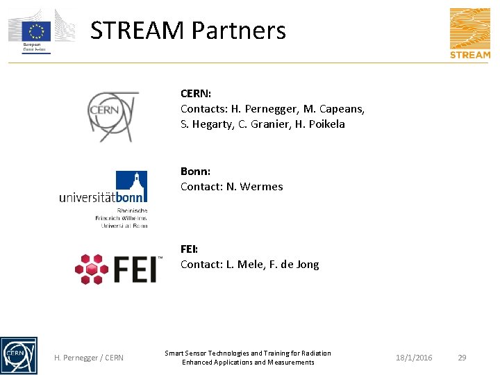 STREAM Partners CERN: Contacts: H. Pernegger, M. Capeans, S. Hegarty, C. Granier, H. Poikela