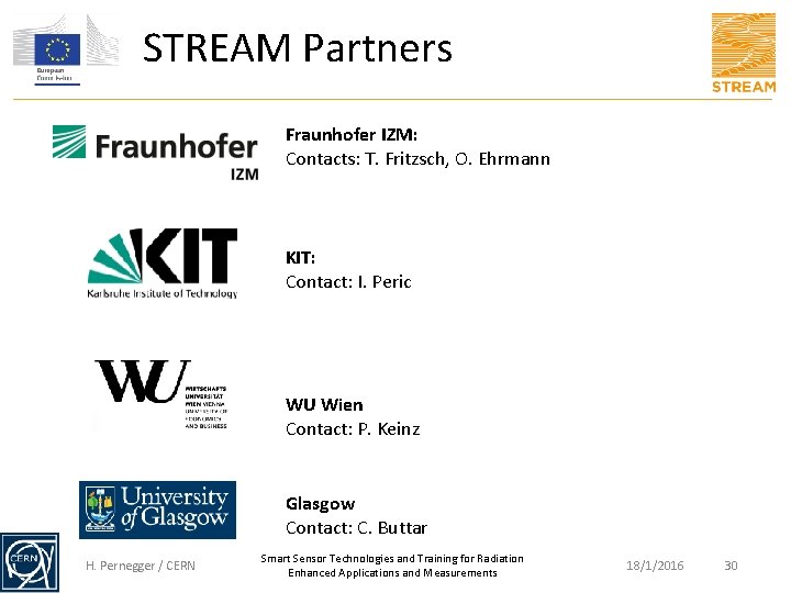 STREAM Partners Fraunhofer IZM: Contacts: T. Fritzsch, O. Ehrmann KIT: Contact: I. Peric WU