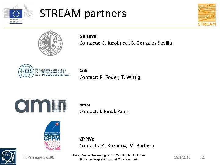 STREAM partners Geneva: Contacts: G. Iacobucci, S. Gonzalez Sevilla Ci. S: Contact: R. Roder,