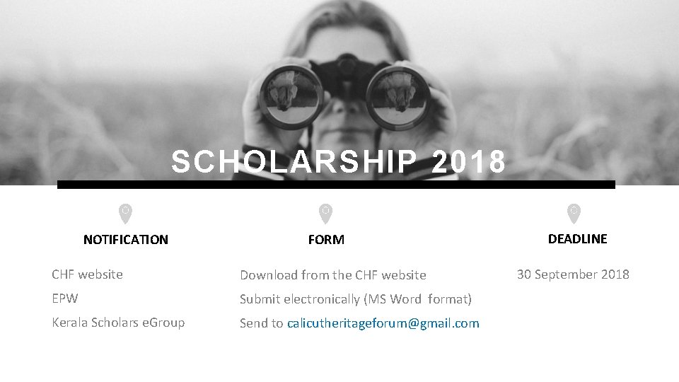 SCHOLARSHIP 2018 NOTIFICATION FORM CHF website Download from the CHF website EPW Submit electronically