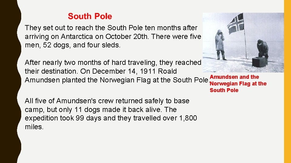 They set out to reach the South Pole ten months after arriving on Antarctica