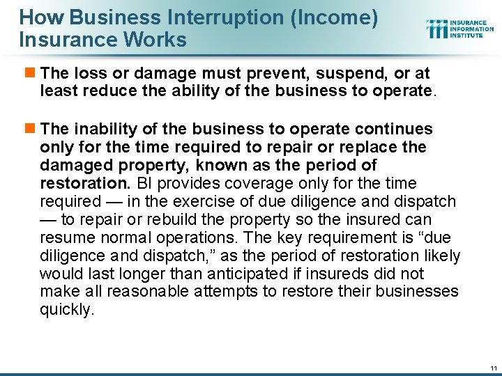 How Business Interruption (Income) Insurance Works n The loss or damage must prevent, suspend, How Business Interruption (Income) Insurance Works n The loss or damage must prevent, suspend,