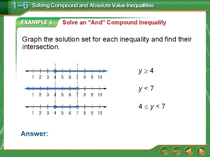 Solve an “And” Compound Inequality Graph the solution set for each inequality and find