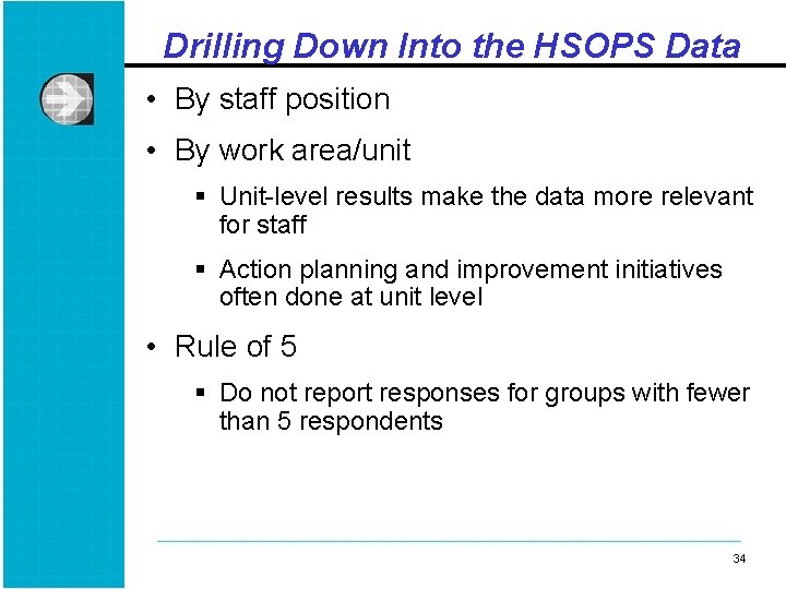 Drilling Down Into the HSOPS Data • By staff position • By work area/unit