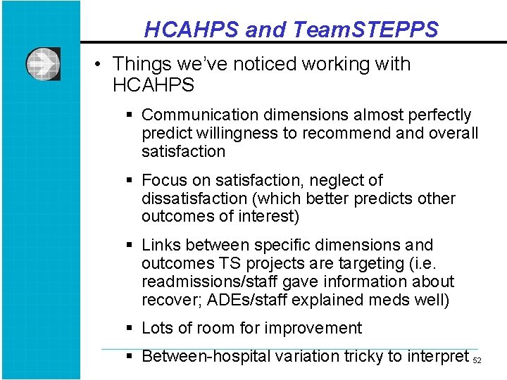 HCAHPS and Team. STEPPS • Things we’ve noticed working with HCAHPS § Communication dimensions