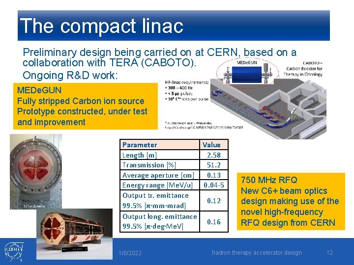 The compact linac Preliminary design being carried on at CERN, based on a collaboration