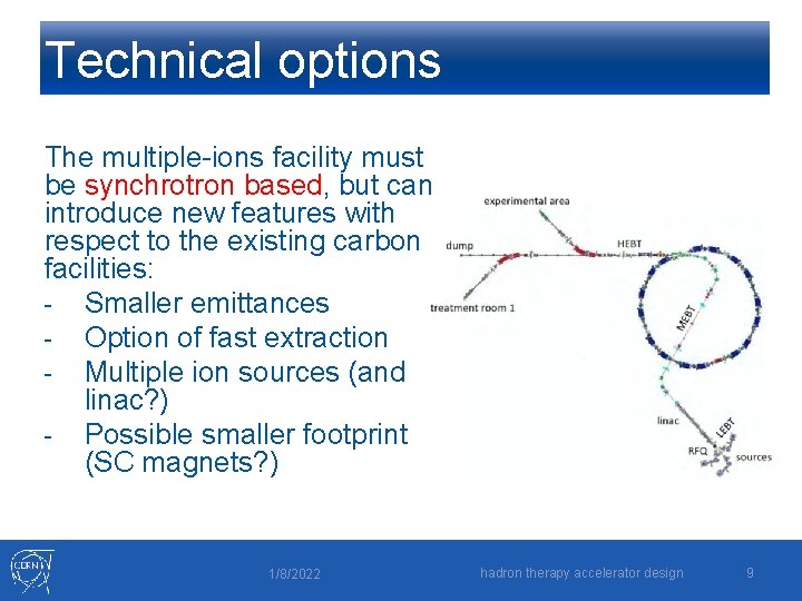 Technical options The multiple-ions facility must be synchrotron based, but can introduce new features