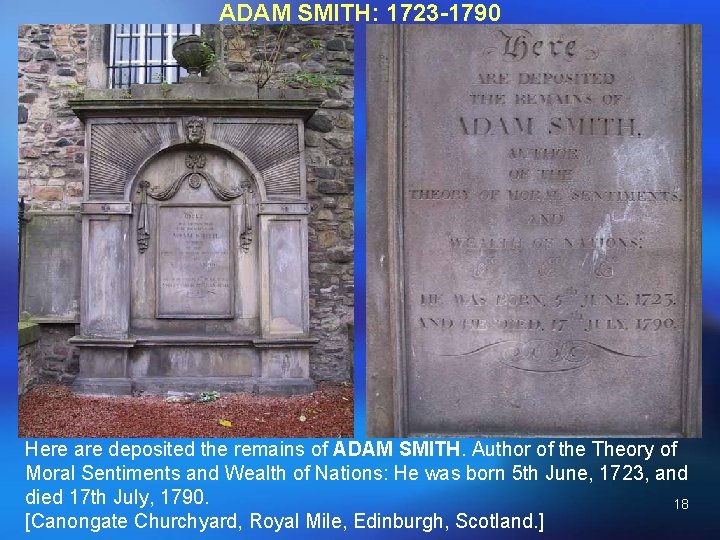 ADAM SMITH: 1723 -1790 Here are deposited the remains of ADAM SMITH. Author of