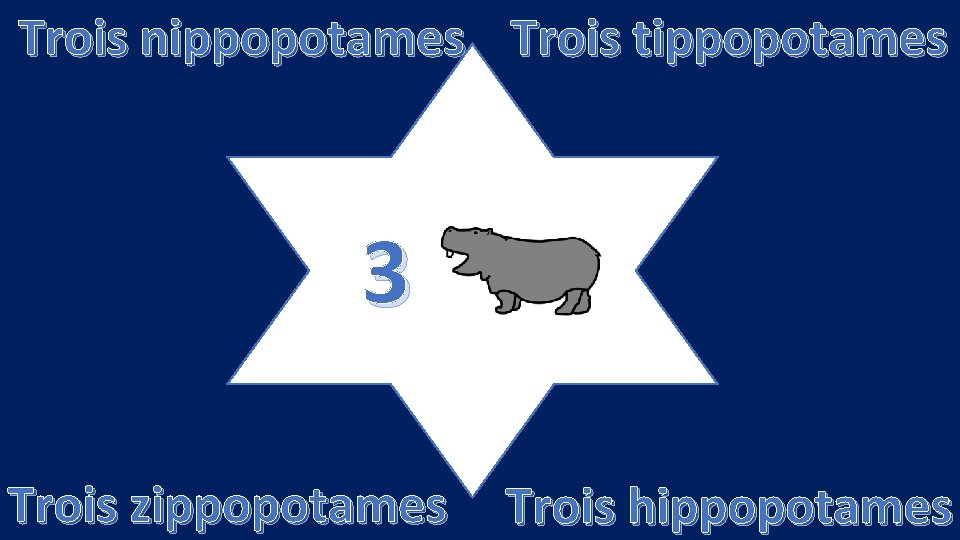 Trois nippopotames Trois tippopotames 3 Trois zippopotames Trois hippopotames 