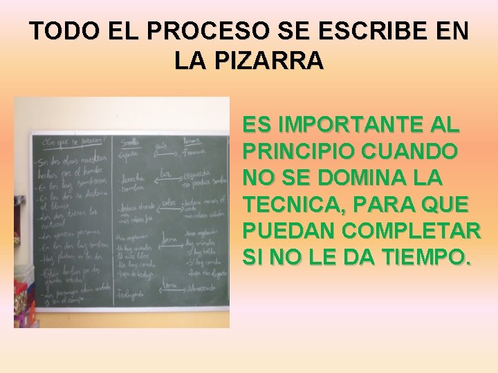 TODO EL PROCESO SE ESCRIBE EN LA PIZARRA ES IMPORTANTE AL PRINCIPIO CUANDO NO