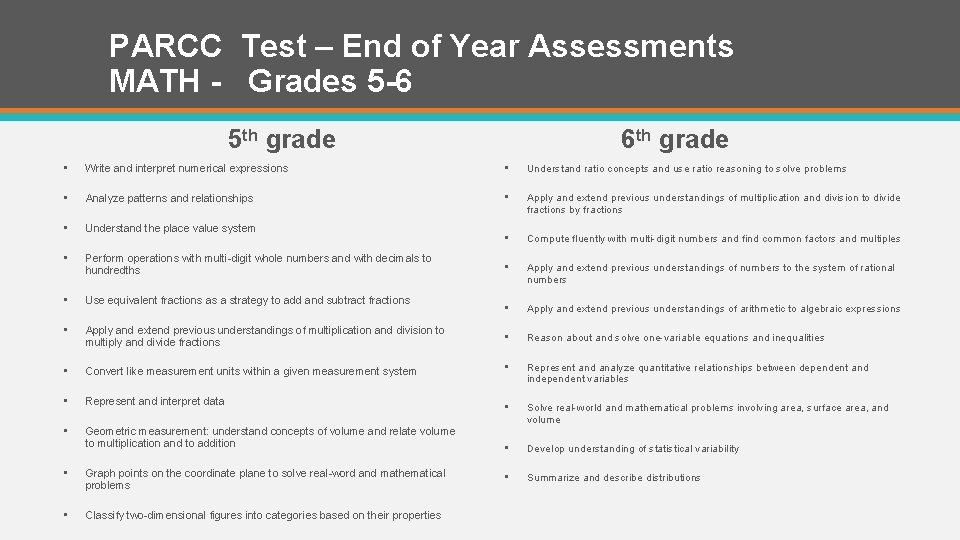 PARCC Test – End of Year Assessments MATH - Grades 5 -6 5 th