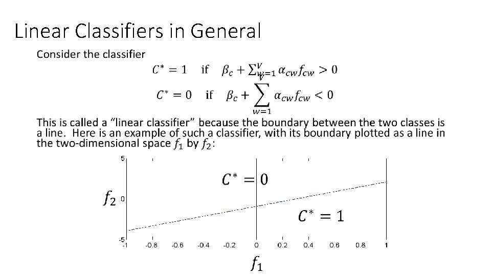 Linear Classifiers in General • Linear Classifiers in General •