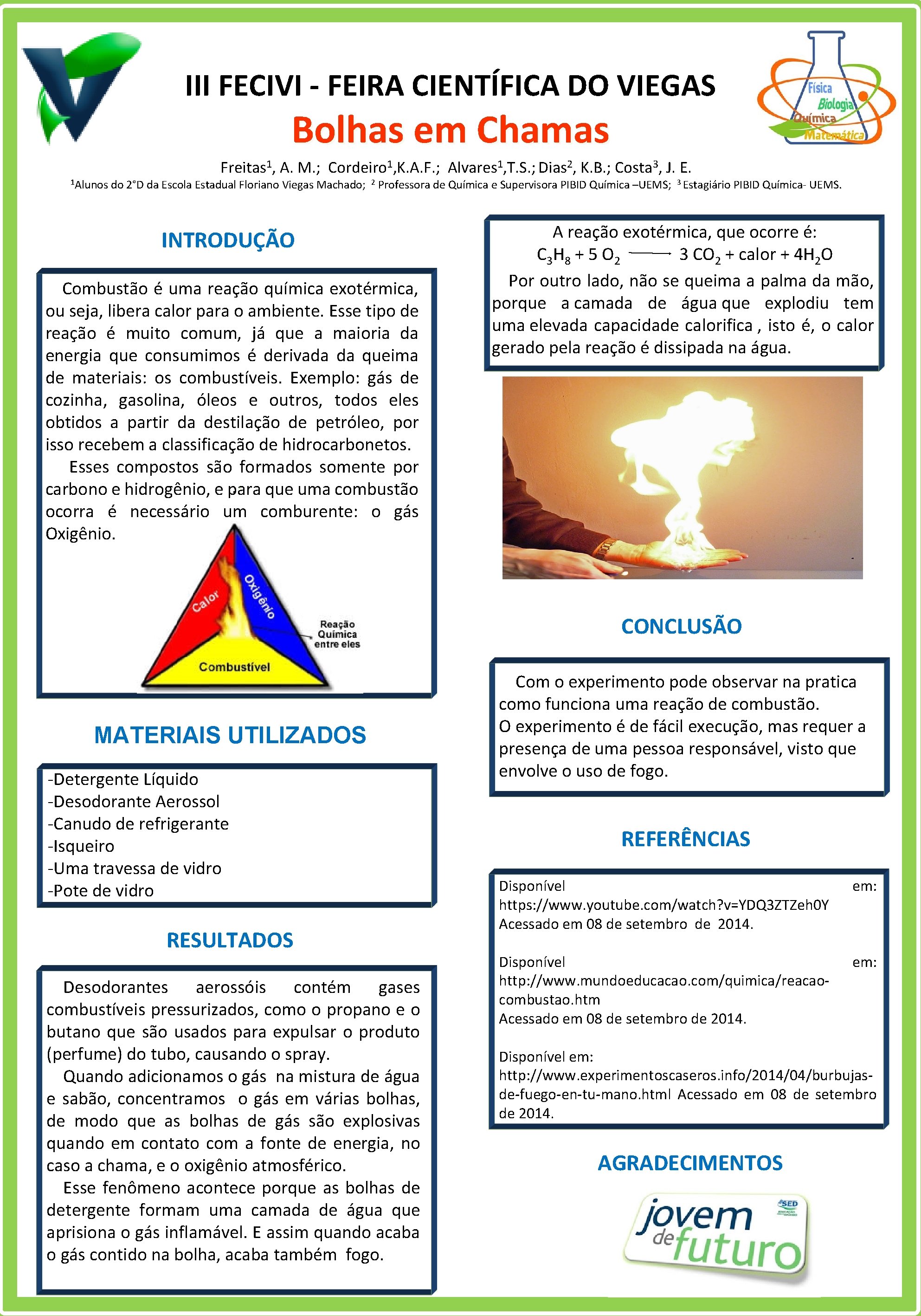 III FECIVI - FEIRA CIENTÍFICA DO VIEGAS Bolhas em Chamas 1 Alunos Freitas 1,