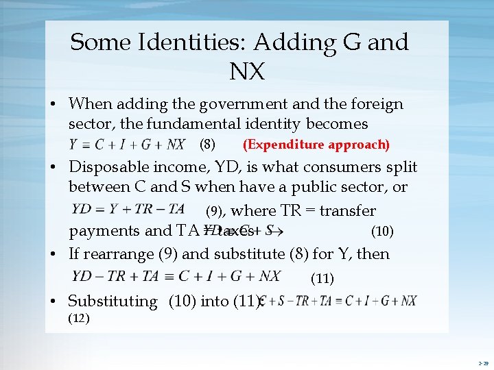 Some Identities: Adding G and NX • When adding the government and the foreign