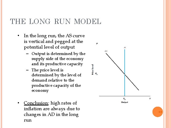 THE LONG RUN MODEL • In the long run, the AS curve is vertical