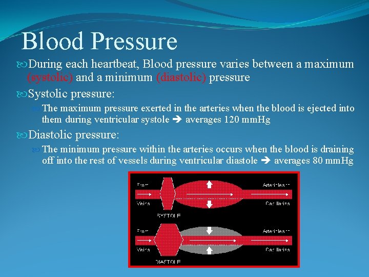 Blood Pressure During each heartbeat, Blood pressure varies between a maximum (systolic) and a