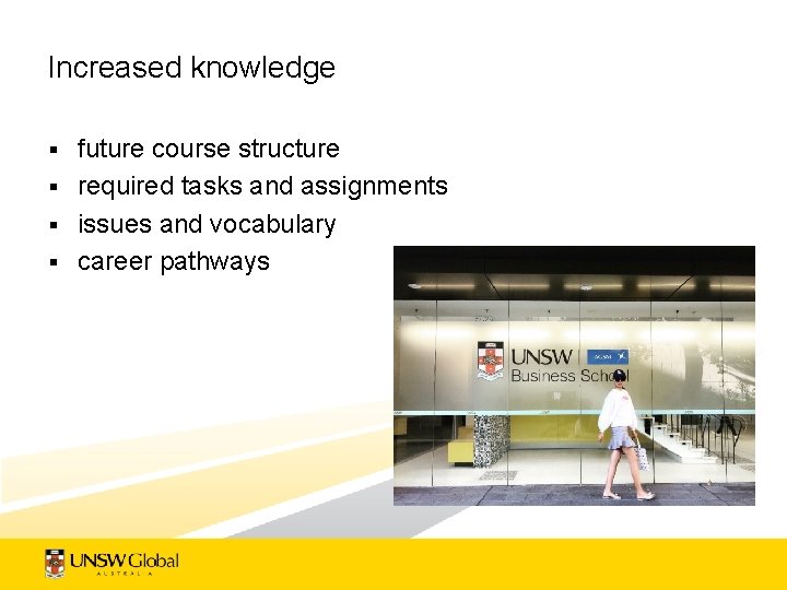 Increased knowledge future course structure § required tasks and assignments § issues and vocabulary