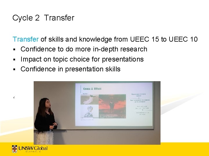 Cycle 2 Transfer of skills and knowledge from UEEC 15 to UEEC 10 §