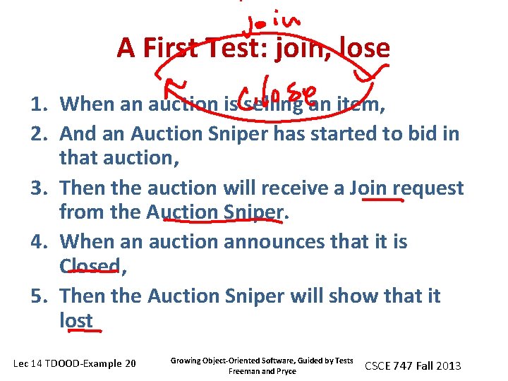 A First Test: join, lose 1. When an auction is selling an item, 2.