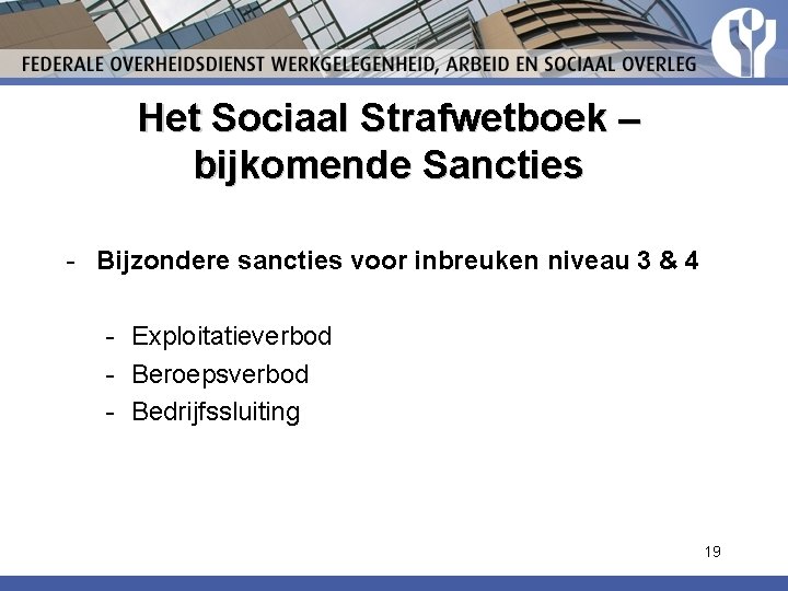 Het Sociaal Strafwetboek – bijkomende Sancties - Bijzondere sancties voor inbreuken niveau 3 &