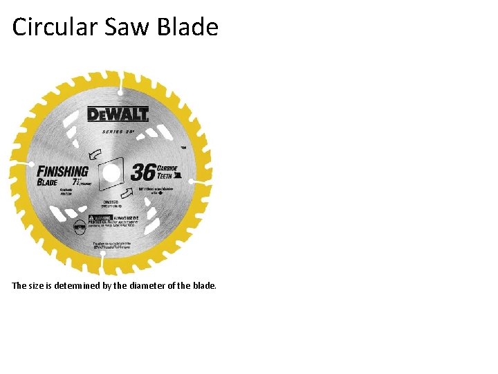Circular Saw Blade The size is determined by the diameter of the blade. 