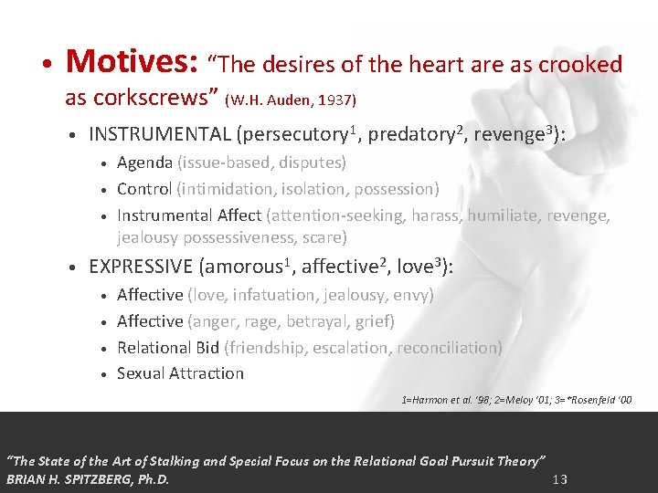  • Motives: “The desires of the heart are as crooked as corkscrews” (W.