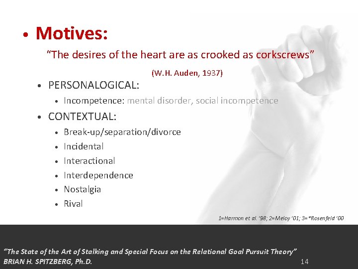  • Motives: “The desires of the heart are as crooked as corkscrews” •