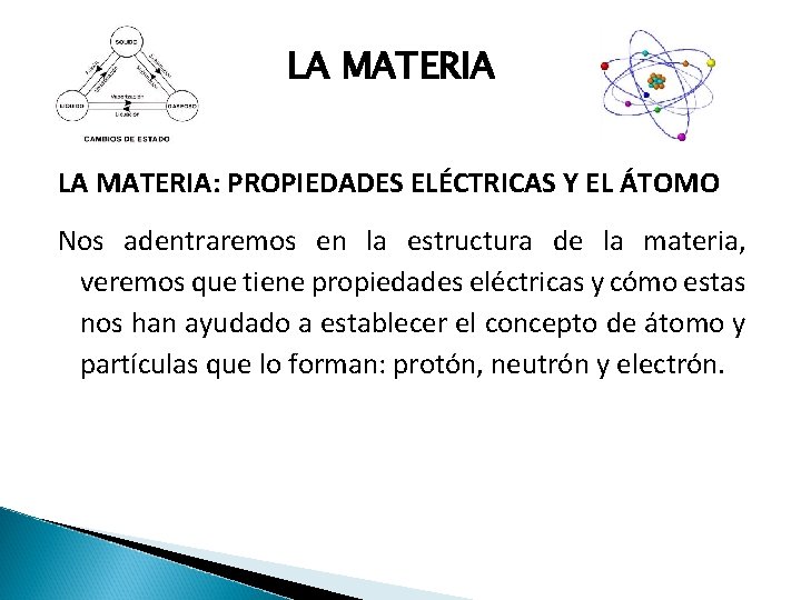 LA MATERIA: PROPIEDADES ELÉCTRICAS Y EL ÁTOMO Nos adentraremos en la estructura de la