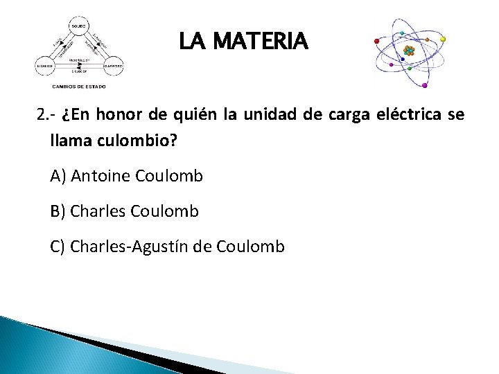 LA MATERIA 2. - ¿En honor de quién la unidad de carga eléctrica se