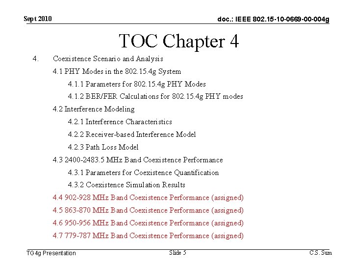 Sept 2010 doc. : IEEE 802. 15 -10 -0669 -00 -004 g TOC Chapter