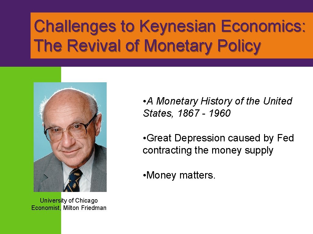 Challenges to Keynesian Economics: The Revival of Monetary Policy • A Monetary History of