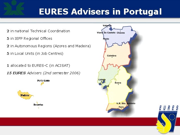 EURES Advisers in Portugal 2 in national Technical Coordination 5 in IEFP Regional Offices