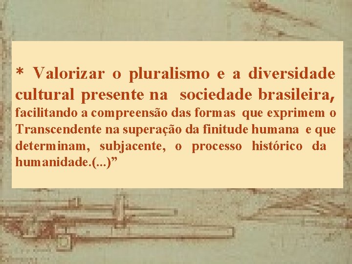 * Valorizar o pluralismo e a diversidade cultural presente na sociedade brasileira, facilitando a